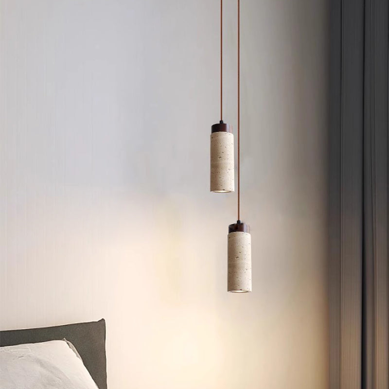 Traditional Japanese Yellow Travertine Wood 1-Light Pendant for Living Room
