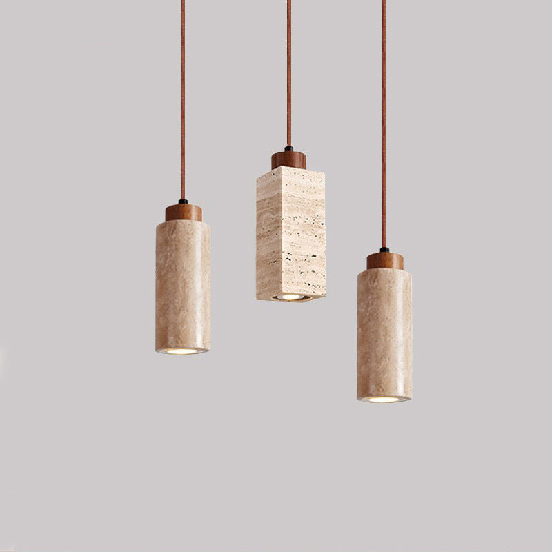Traditional Japanese Yellow Travertine Wood 1-Light Pendant for Living Room