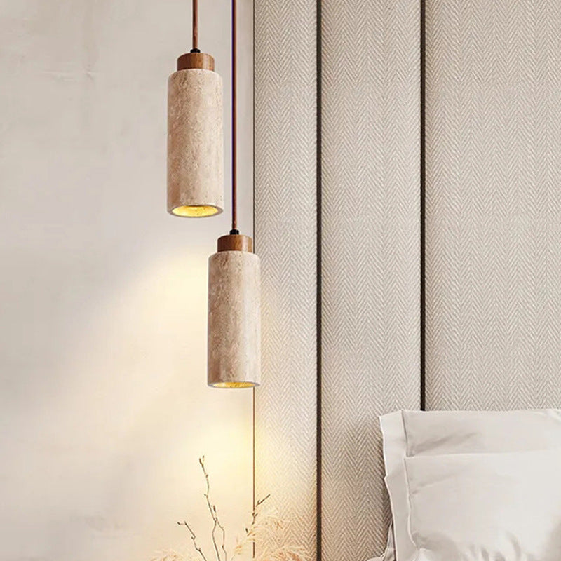 Traditional Japanese Yellow Travertine Wood 1-Light Pendant for Living Room