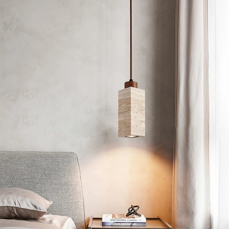Traditional Japanese Yellow Travertine Wood 1-Light Pendant for Living Room