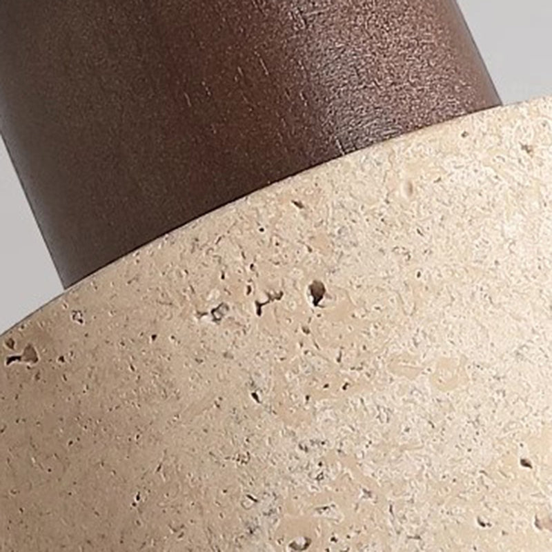 Traditional Japanese Round Cylinder Bowl Light - Yellow Travertine & Rubberwood Semi-Flush Mount 1-Light for Bedroom