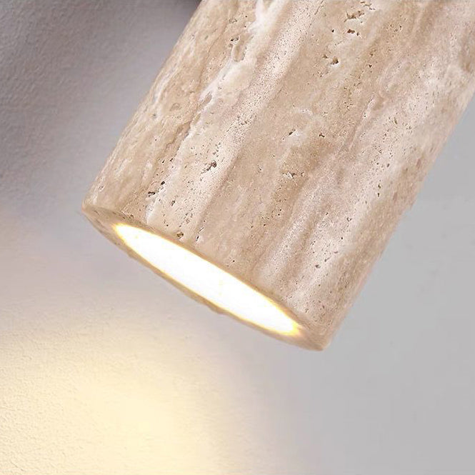Contemporary Scandinavian Yellow Travertine Wood Wall Sconce 2-Light Lamp