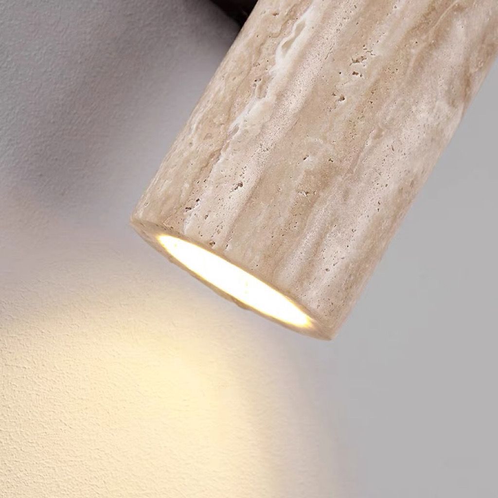 Contemporary Scandinavian Yellow Travertine Wood Wall Sconce 2-Light Lamp