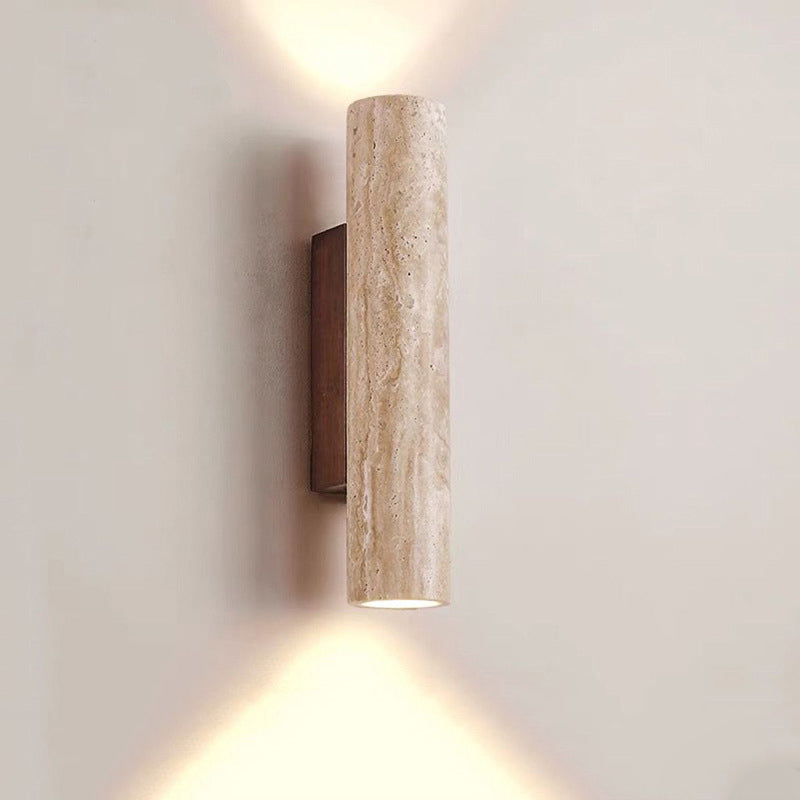 Contemporary Scandinavian Yellow Travertine Wood 2-Light Wall Sconce Lamp for Living Room
