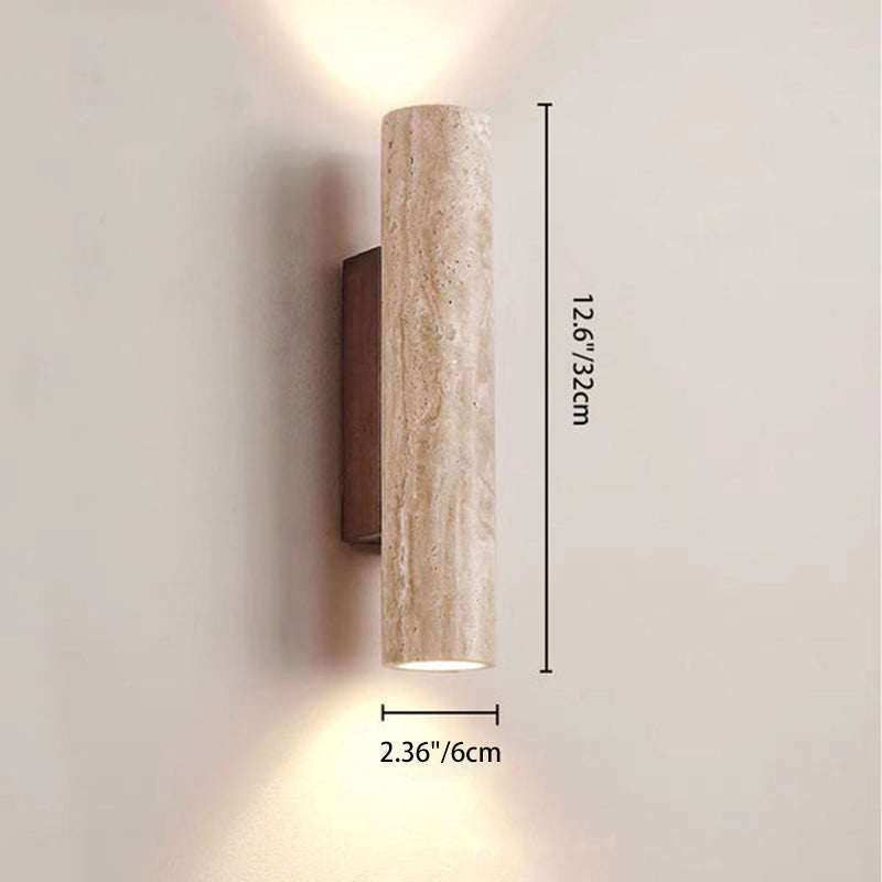 Contemporary Scandinavian Yellow Travertine Wood 2-Light Wall Sconce Lamp for Living Room