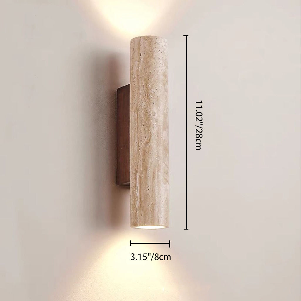 Contemporary Scandinavian Yellow Travertine Wood Wall Sconce 2-Light Lamp