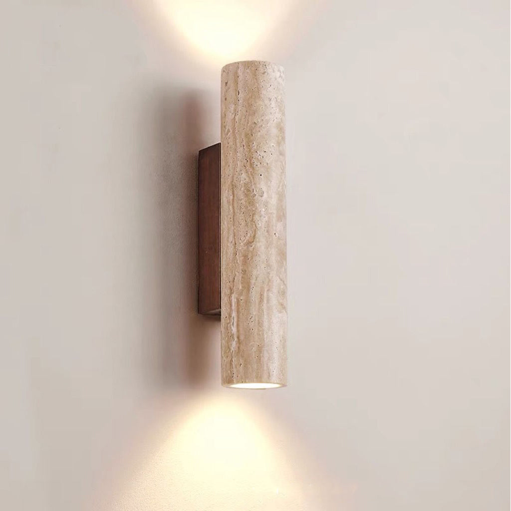 Contemporary Scandinavian Yellow Travertine Wood 2-Light Wall Sconce Lamp for Living Room