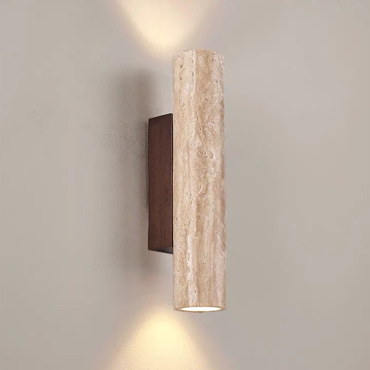Contemporary Scandinavian Yellow Travertine Wood Wall Sconce 2-Light Lamp