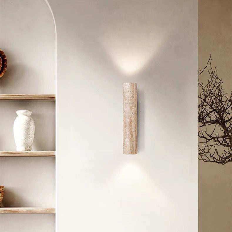 Contemporary Scandinavian Yellow Travertine Wood Wall Sconce 2-Light Lamp