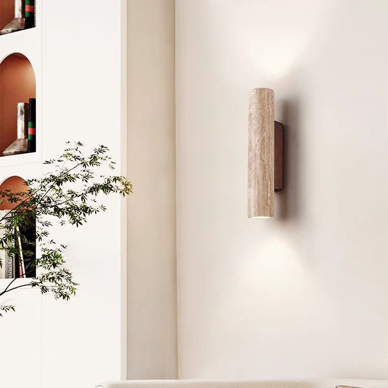Contemporary Scandinavian Yellow Travertine Wood 2-Light Wall Sconce Lamp for Living Room