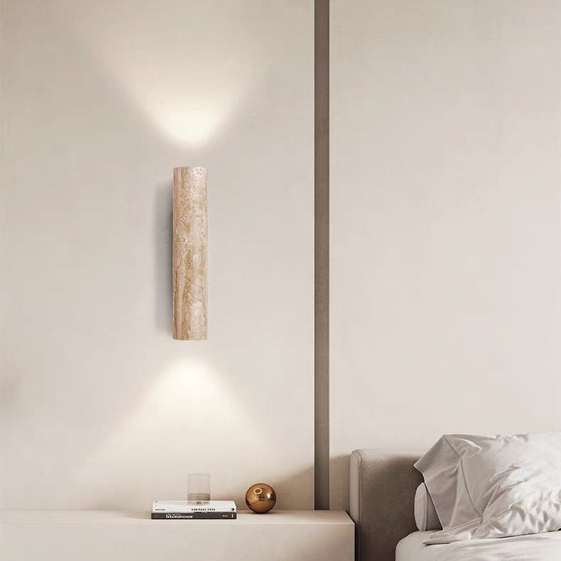 Contemporary Scandinavian Yellow Travertine Wood Wall Sconce 2-Light Lamp