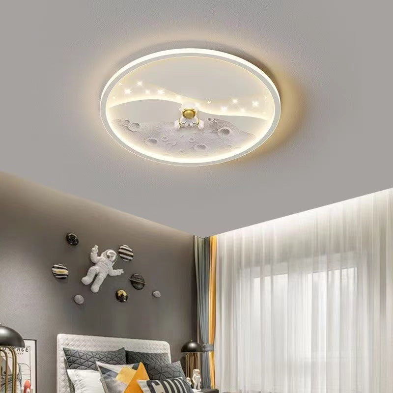 Modern Minimalist Kids Astronaut Planet Round Acrylic Resin Iron LED Flush Mount Ceiling Light for Bedroom, Children's Room Lighting, Space Theme Decor, Starry Night Ceiling Fixture, Child's Bedroom Accessories, Unique Kids Light, Astronaut Room Decoratio