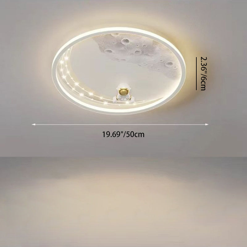 Modern Minimalist Kids Astronaut Planet Round Acrylic Resin Iron LED Flush Mount Ceiling Light for Bedroom, Children's Room Lighting, Space Theme Decor, Starry Night Ceiling Fixture, Child's Bedroom Accessories, Unique Kids Light, Astronaut Room Decoratio
