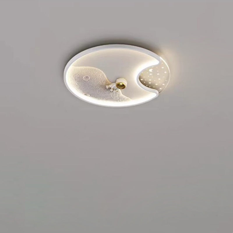 Modern Minimalist Kids Astronaut Planet Round Acrylic Resin Iron LED Flush Mount Ceiling Light for Bedroom, Children's Room Lighting, Space Theme Decor, Starry Night Ceiling Fixture, Child's Bedroom Accessories, Unique Kids Light, Astronaut Room Decoratio