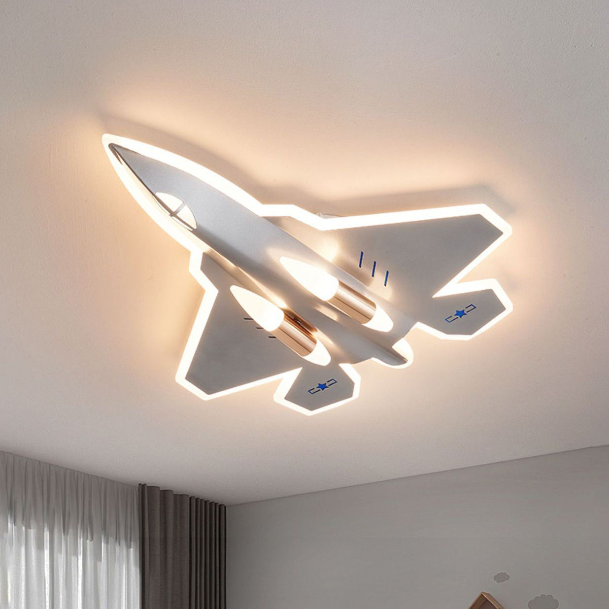 Modern Art Deco Kids Fighter Jets Airplanes Acrylic Iron LED Mount Ceiling Light Living Room Bedroom Decor Unique Children's Lighting Fixture Stylish Aviation Theme Illumination Kids Room Decor Ceiling Lamp Aviation Wall Art Decor Ceiling Lighting Design