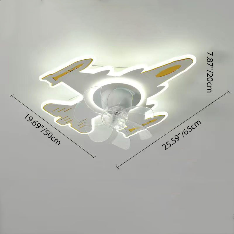 Modern Art Deco Airplane Acrylic Iron LED Ceiling Fan Light for Bedroom