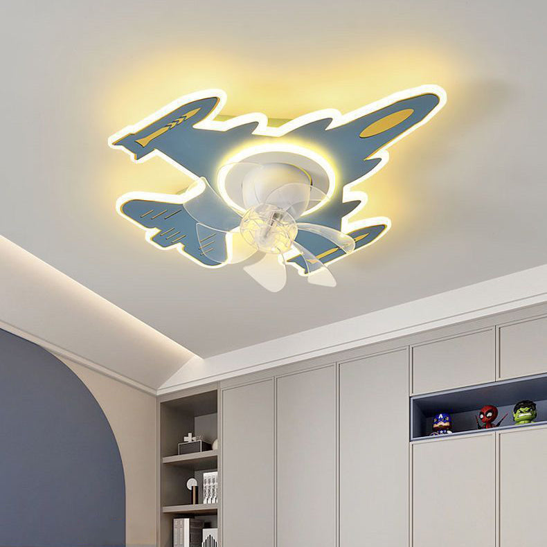 Modern Art Deco Airplane Acrylic Iron LED Ceiling Fan Light for Bedroom