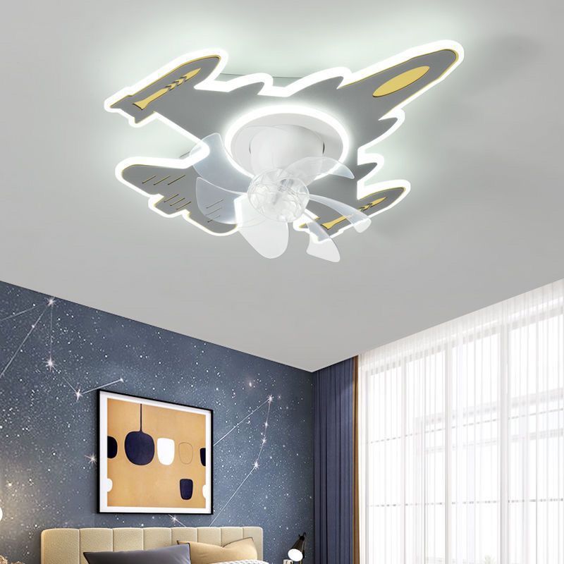 Modern Art Deco Airplane Acrylic Iron LED Ceiling Fan Light for Bedroom