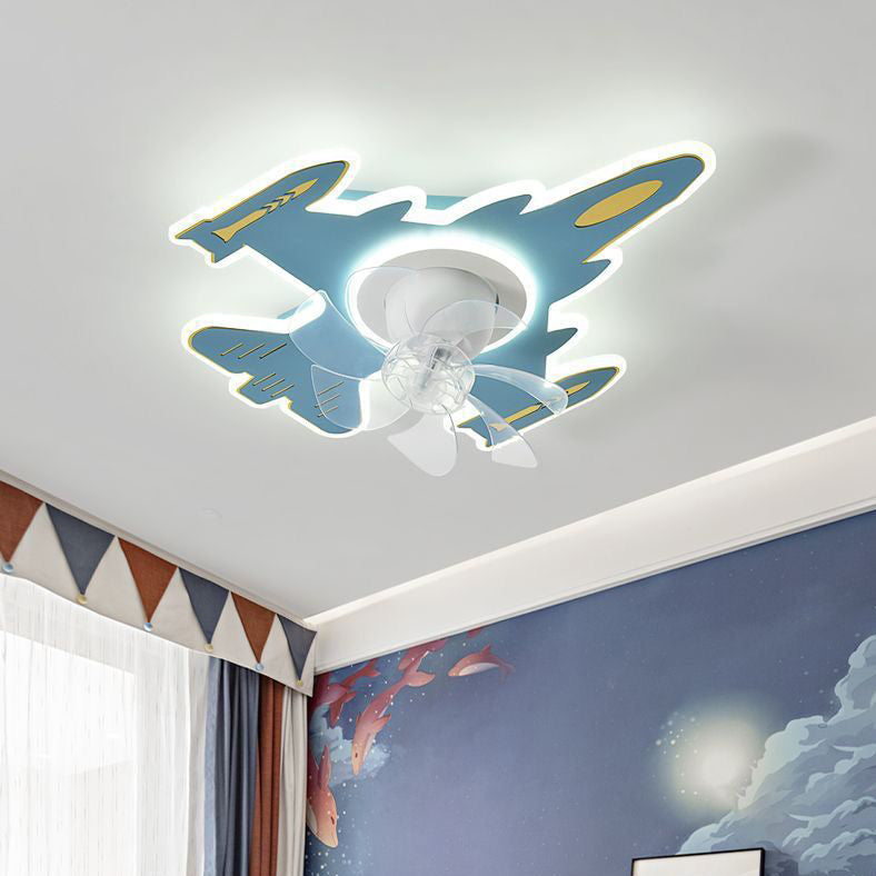 Modern Art Deco Airplane Acrylic Iron LED Ceiling Fan Light for Bedroom