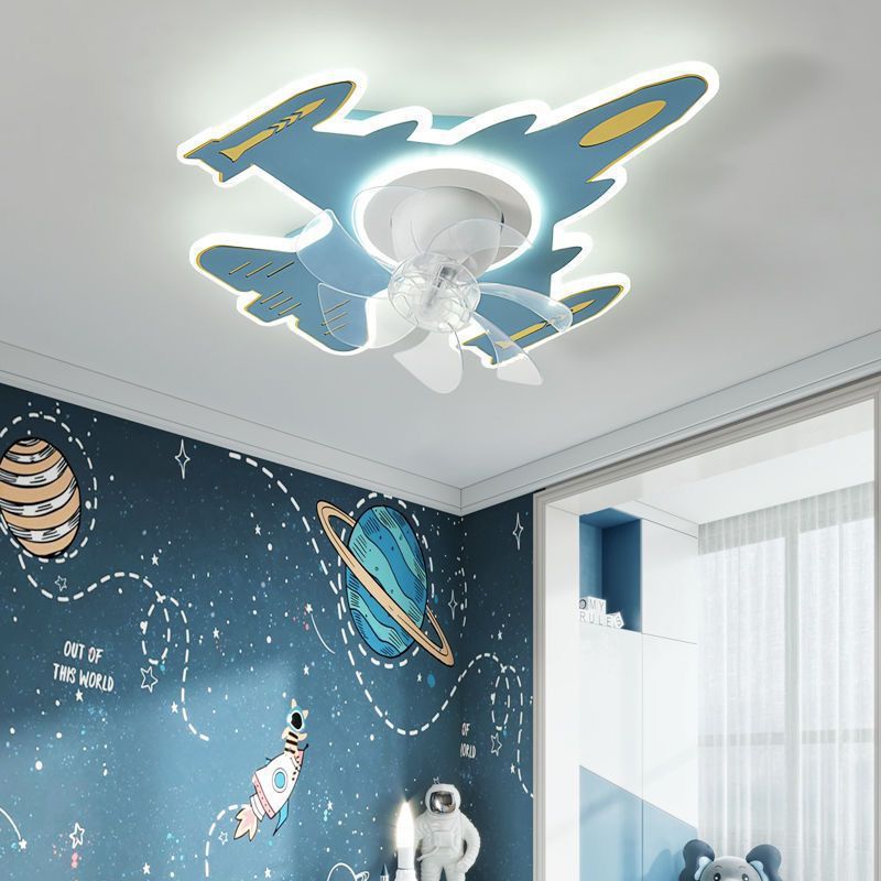 Modern Art Deco Airplane Acrylic Iron LED Ceiling Fan Light for Bedroom