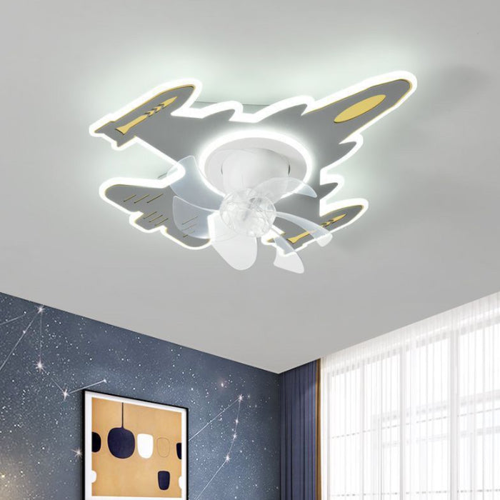 Modern Art Deco Airplane Acrylic Iron LED Ceiling Fan Light for Bedroom