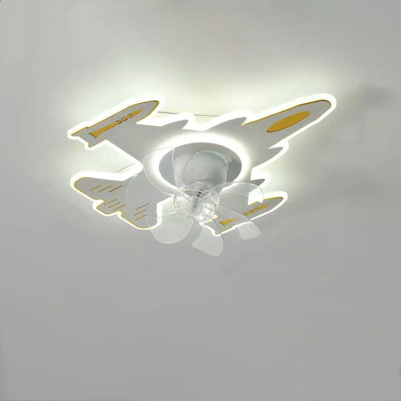 Modern Art Deco Airplane Acrylic Iron LED Ceiling Fan Light for Bedroom