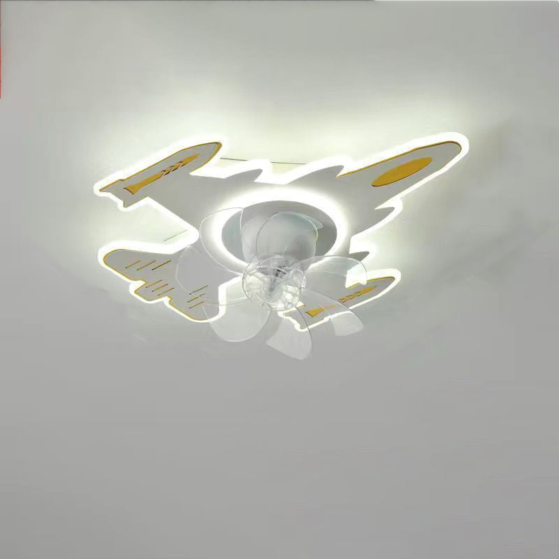 Modern Art Deco Airplane Acrylic Iron LED Ceiling Fan Light for Bedroom