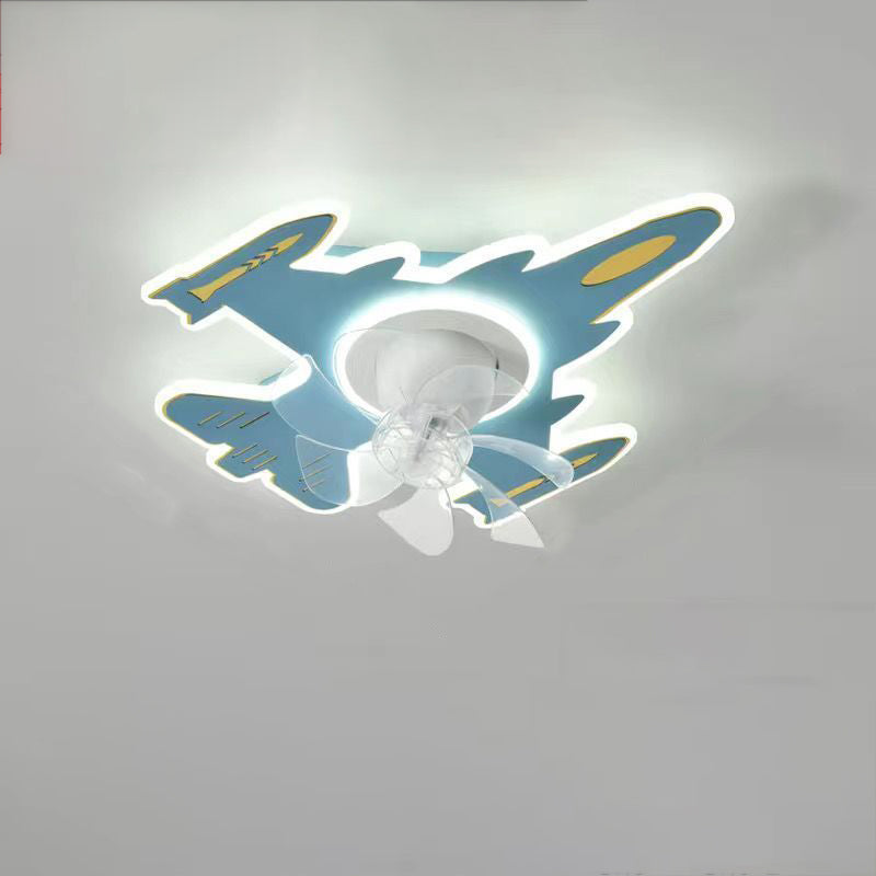 Modern Art Deco Airplane Acrylic Iron LED Ceiling Fan Light for Bedroom