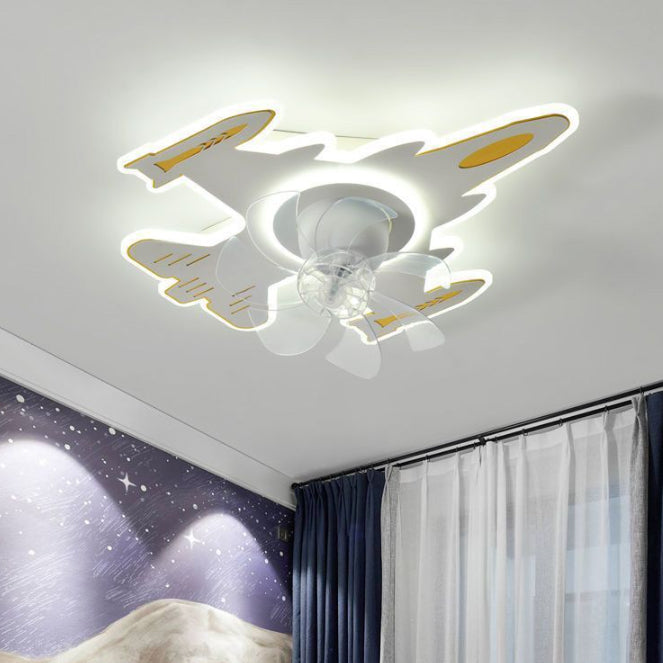 Modern Art Deco Airplane Acrylic Iron LED Ceiling Fan Light for Bedroom