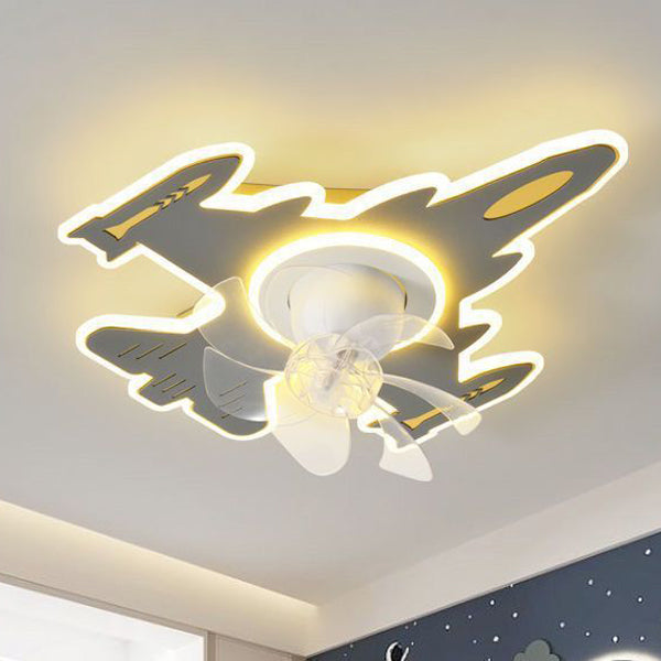 Modern Art Deco Airplane Acrylic Iron LED Ceiling Fan Light for Bedroom