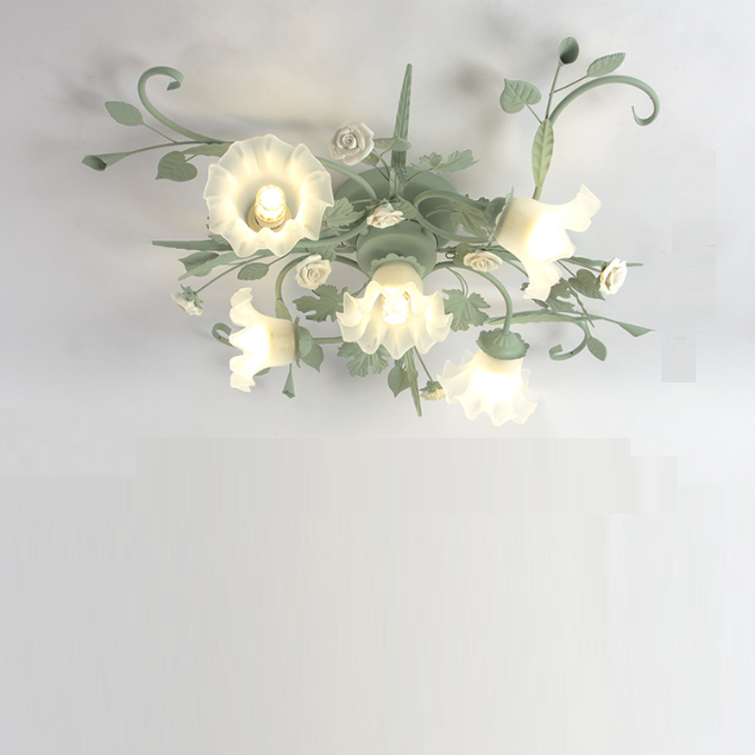Rustic Floral Rose Leaf Iron Semi-Flush Mount Ceiling Light - 4/5/6/9 Light Options for Living Room