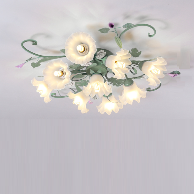 Rustic Floral Rose Leaf Iron Semi-Flush Mount Ceiling Light - 4/5/6/9 Light Options for Living Room