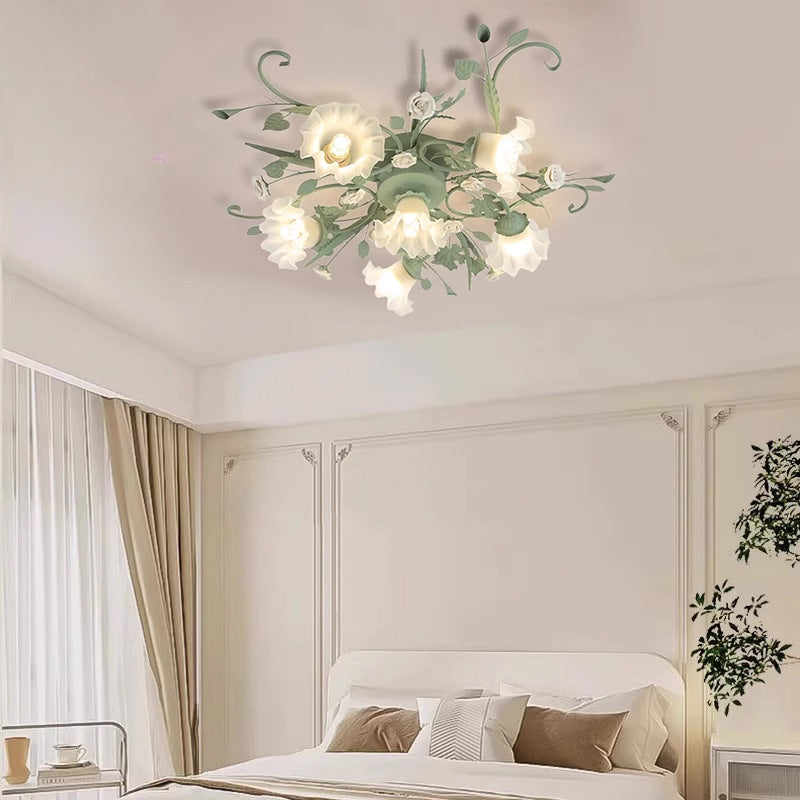 Rustic Floral Rose Leaf Iron Semi-Flush Mount Ceiling Light - 4/5/6/9 Light Options for Living Room
