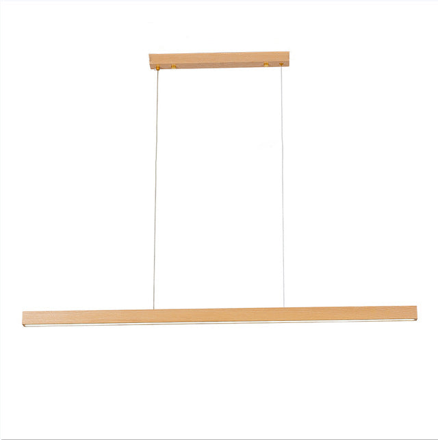 Modern Walnut Wood Aluminum LED Chandelier - Minimalist Island Light for Dining Room