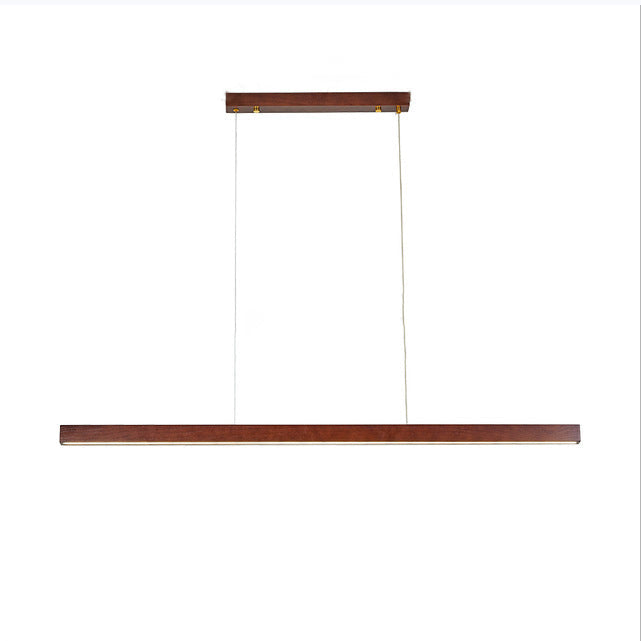 Modern Walnut Wood Aluminum LED Chandelier - Minimalist Island Light for Dining Room