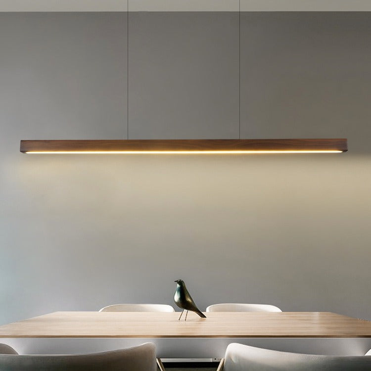 Modern Walnut Wood Aluminum LED Chandelier - Minimalist Island Light for Dining Room
