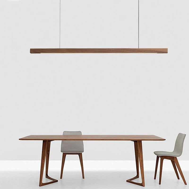 Modern Walnut Wood Aluminum LED Chandelier - Minimalist Island Light for Dining Room