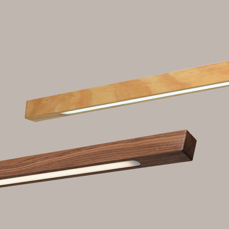 Modern Walnut Wood Aluminum LED Chandelier - Minimalist Island Light for Dining Room