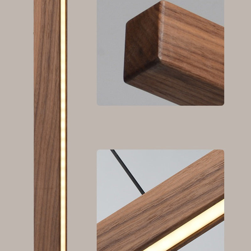 Modern Walnut Wood Aluminum LED Chandelier - Minimalist Island Light for Dining Room