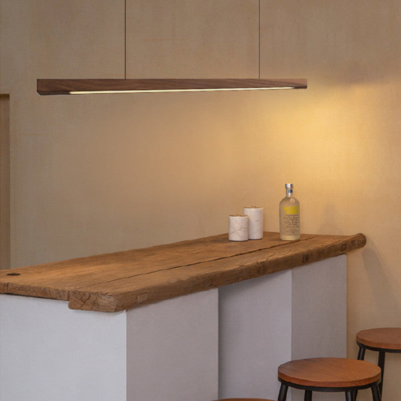 Modern Walnut Wood Aluminum LED Chandelier - Minimalist Island Light for Dining Room
