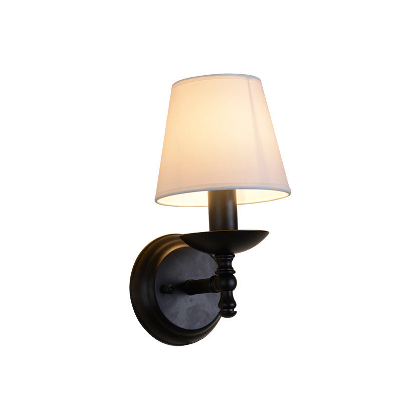 Rustic Fabric Iron 1-Light Wall Sconce for Bedroom - Traditional Round Cylinder Lamp