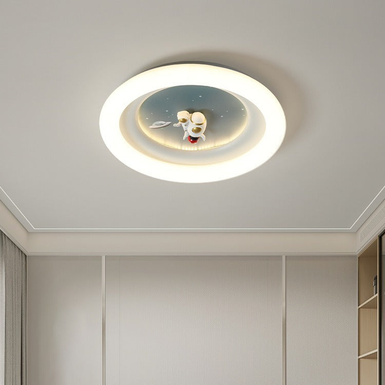 Modern Minimalist Kids Round Astronaut Star PE Iron LED Flush Mount Ceiling Light for Living Room Bedroom Nursery Playroom Decor Astronaut Light Fixtures Children's Room Lighting Outer Space Theme Ceiling Lights