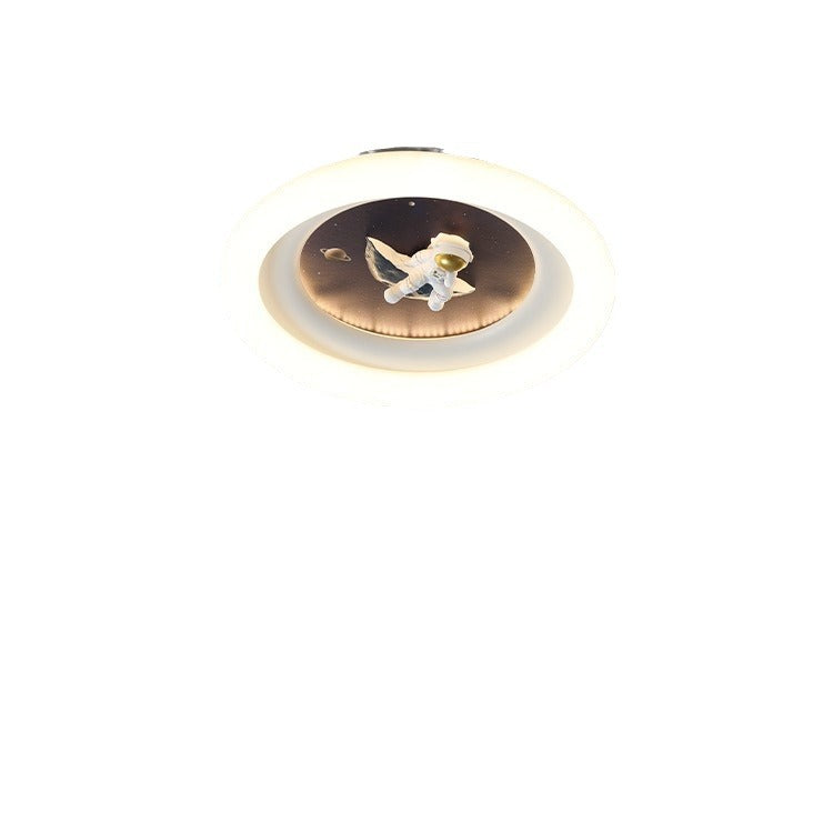 Modern Minimalist Kids Round Astronaut Star PE Iron LED Flush Mount Ceiling Light for Living Room Bedroom Nursery Playroom Decor Astronaut Light Fixtures Children's Room Lighting Outer Space Theme Ceiling Lights