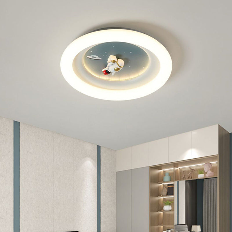 Modern Minimalist Kids Round Astronaut Star PE Iron LED Flush Mount Ceiling Light for Living Room Bedroom Nursery Playroom Decor Astronaut Light Fixtures Children's Room Lighting Outer Space Theme Ceiling Lights