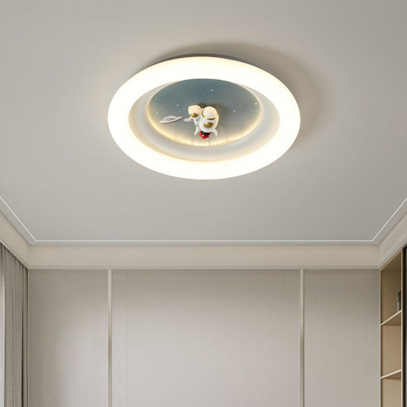 Modern Minimalist Kids Round Astronaut Star PE Iron LED Flush Mount Ceiling Light for Living Room Bedroom Nursery Playroom Decor Astronaut Light Fixtures Children's Room Lighting Outer Space Theme Ceiling Lights