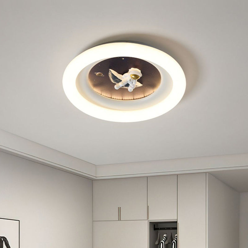 Modern Minimalist Kids Round Astronaut Star PE Iron LED Flush Mount Ceiling Light for Living Room Bedroom Nursery Playroom Decor Astronaut Light Fixtures Children's Room Lighting Outer Space Theme Ceiling Lights