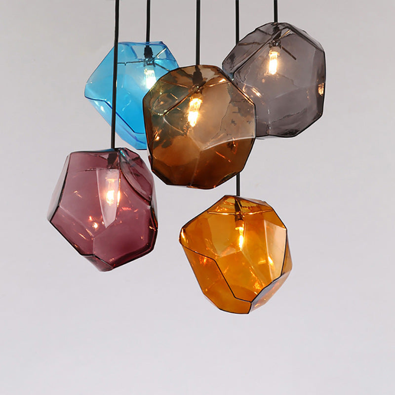 Vintage Irregular Stone Shape Glass Pendant Light for Living Room