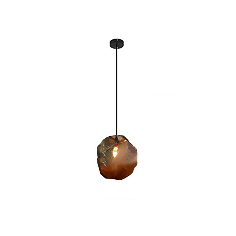 Vintage Irregular Stone Shape Glass Pendant Light for Living Room