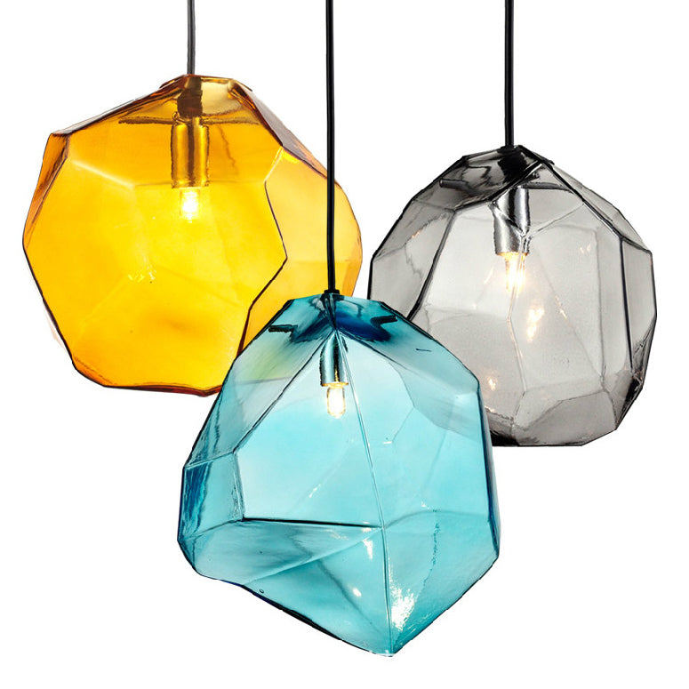 Vintage Irregular Stone Shape Glass Pendant Light for Living Room