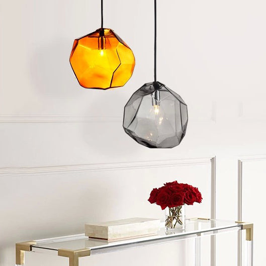 Vintage Irregular Stone Shape Glass Pendant Light for Living Room